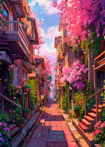 Jigsaw Puzzle 1000PCS Traditional Japanese Street With Sakura Trees And Colorful Houses For Adults Stress Relief Relaxing Gift