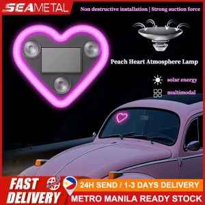 🇵🇭 SEAMETAL Car LED Atmosphere Light Car Window Solar Powered Heart-shaped Neon Light Colorful Lamp for Interior Decoration