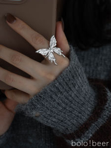 Bolo Style Y2K Texture Butterfly Open Design Index Finger Ring Non-Fading Womens Simple Elegance Steel Ring Fashion Jewelry