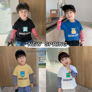 New 2025 Fashionable Long Sleeve Cotton T-Shirt Autumn Wear for Baby Boys Kids Casual Top Pure Cotton Two-Piece Look Childrens Shirt