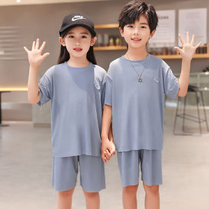 Childrens Ice Silk Sleepwear Summer Thin Short Sleeve Shorts Modal Large Size Home Clothes Set for Boys And Girls