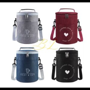 KNK888 Portable large capacity lunch bag fresh thickened lunch bag to store round barrel aluminum foil insulation bag