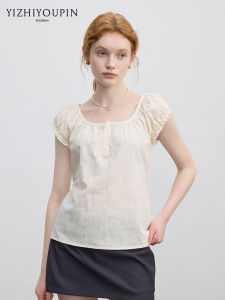 French Texture Linen Square Collar Loose Stylish Blouse