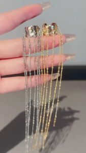 Irregular Metallic C-shaped Clip Earrings for Women Long Chain Tassel Ear Bone Clips Cool Statement Punk Non-Piercing Ear Cuff D