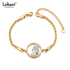 Lokaer 316L Stainless Steel Shell Heart & Blue Eye Charm Bracelet For Women Fashion Statement Waterproof Jewelry браслет B23181