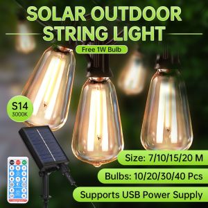 Solar Outdoor String Lights IP65 Waterproof Remote Control String Lamp for Party Camping Birthday Festival Decor E12 Fairy Lamp