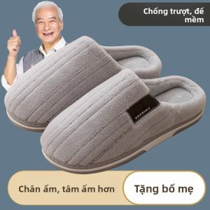 MONLEYTA | Dép lười bông chống trượt cho người cao tuổi mùa đông 2024 Dép lười nhung ấm áp cho bố mẹ Dép lười da bò cho nam và nữ