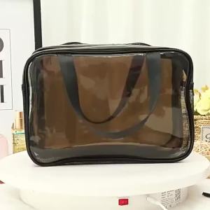 Clear Toiletry Bag Double Layer Travel Makeup Organizer Cosmetic Storage Case with Handles and Zippers for Bathroom Carry On