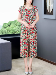 ชุดสองชิ้นผ้าฝ้ายไหมคอตตอนสแปนเซอร์หลวมๆ สำหรับผู้หญิงวัยกลางคนและผู้สูงอายุในช่วงฤดูร้อน ชุดนอนผ้าฝ้ายสแปนเซอร์แบบลำลองสำหรับคุณแม่