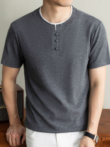 J&FO | Men Summer American Casual Color Blocking Henley Neck Cotton T-Shirt