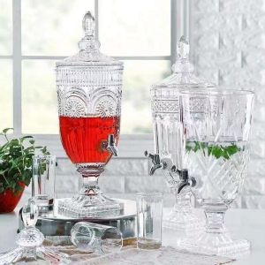 【Quick Shipping】Tower beer dispenser- European retro glass 2 liter 3 with faucet hotel home buffet commercial juice