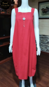 Thea Elegant Cotton Linen Maxi Dress w/ Side Pockets & Carterized Back - Comfortable & Breathable FreeSize M to Semi XL