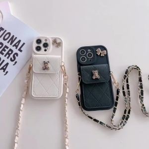 3D Cute Bear Wallet Card Holder Crossbody Lanyard Case For iPhone 17 Air 16 Pro Max 14 12 11 13 15 Plus X XS SE 2020 2022 6 7 8