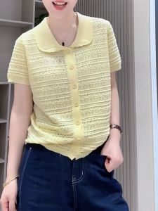 QINGNAER | Elegant Stylish Simple Matching Polo Collar Knitted Sweater Large Size