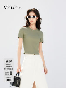MoCo Elastic Short Sleeve round Neck Crop Top Womens Fashionable Slim Fit T-Shirt Street Style Spring 2023 Trendy Belly Button Exposure