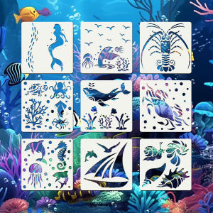 9 Chiếc 5.1 Inch Động Vật Biển Stencils Bộ Chủ Đề Đại Dương Có Thể Tái Sử Dụng Tường Gỗ Vải Vẽ Bản Mẫu Cho Tranh