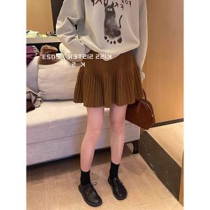 Womens Wool Pleated Knitting Skirt Fall and Winter Small Fancy Slim Looking High Waist All-Matching Graceful A- line Skirt