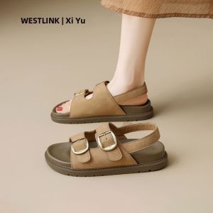 Chunky Heel Open Toe Square Buckle Fashion Slippers