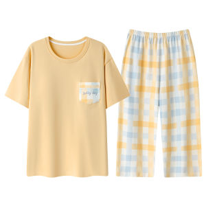 Bộ đồ ngủ MiiOW cho nữ làm  vải cotton mềm mại thoải mái có đệm ngực tay ngắn quần lửng