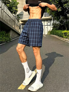 LIUBU | Dark Blue Check Pattern Quick Drying Breathable Straight Fit Summer Shorts