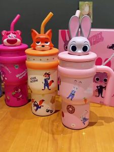 XW | X&W Disney 700ml Thermos Cup Cartoon Judy Nick Straw Water Bottle Stainless Steel Coffee Mug with Cute Doll Lid Portable Car Cup