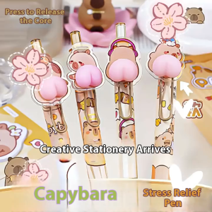 WHPHous Kawaii Capybara Cartoon Butt Gel Pens 0.5mm Cute Funny Ballpoint Pen Stationery Press Pens Kids Toys Gift