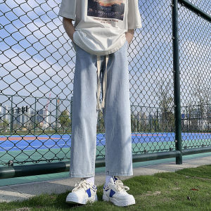 กางเกงยีนส์ทรงหลวมขาตรงสำหรับผู้ชาย กางเกงขายาวทรงหลวมสไตล์อเมริกัน กางเกงขายาวทรงหลวมฤดูร้อน กางเกงขายาวทรงหลวมสำหรับผู้ชาย