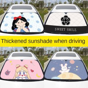 LCX Car Sunshade Front Block Cartoon Cute Suction Cup Thermal Insulation and Sun Protection Universal Folding Shading Car Interior Car Special Sun Visor Car Window Sun Car Supplies