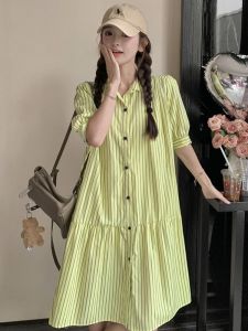 Maternity Dress Pregnant Korean Style Plus Size Fresh Age Reducing Western Style Loose Striped Shirt Pregnant Women Dress Fashion Casual Pregnant Dress