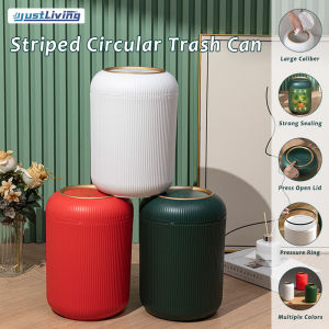 JustLiving ถังขยะพลาสติกทรงกลมถังขยะในบ้าน1ชิ้นตะกร้ากระดาษสำนักงานถังขยะมีฝาปิดห้องนั่งเล่นหรูหราไฟห้องน้ำสไตล์จีนใหม่สร้างสรรค์ตะกร้ากระดาษสำหรับห้องนอน