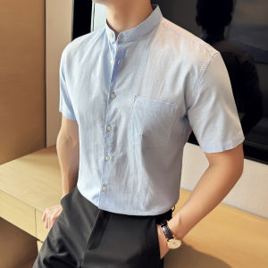 New Chinese Style Stand Collar Linen Shirt Men Short Sleeve Summer Thin High End Business Casual Comfortable Versatile Handsome Shirt
