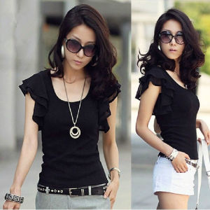 New Spring New Modal Chiffon Short-Sleeved T-shirt for Women plus Size Womens Slim Fit Slim Looking Chiffon Ruffle Sleeve Top