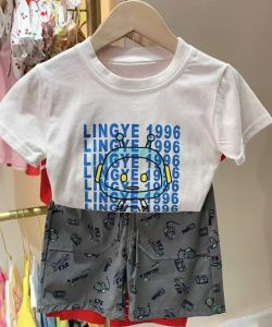 ชุดเสื้อผ้าเด็กแขนสั้นชุดหุ่นยนต์เด็กผ้าฝ้ายแท้น่ารักเสื้อยืดแขนสั้นพร้อมกางเกงขาสั้นพิมพ์คุณภาพสูงชุด 2 ชิ้น