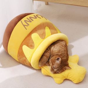 Ổ Mèo Bình Mật Ong Thông Dụng Bốn Mùa Ổ Chó Nhà Mèo Thú Cưng Mèo Đáng Yêu Kiểu Kín Giữ Ấm Mùa Thu Đông Chú Gấu Pooh