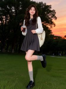 CHANGTONG | Korean Style Pseudo Two-Piece Waist-Tied Pleated Dress