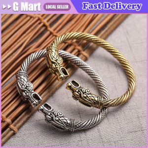 Skyrim Vintage Double Dragon Head Animal Bracelets Nordic Norse Men Wristband Cuff Bangles Jewelry Accessories Gift