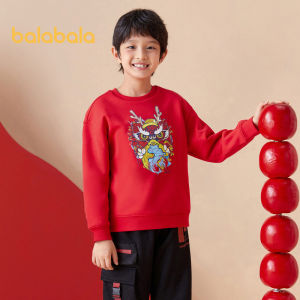 BalabalaBoys Sweatshirt: 2024 New Spring Clothing for Middle & Large Children New Year Red Children O Neck Top Tide Padded