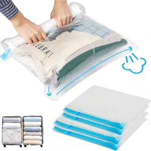 Travel Roll-Up Compression Bags Reusable Vacuum Storage Bag Saves 80% of Storage Space Roll-Up Compression No Need Air Pump