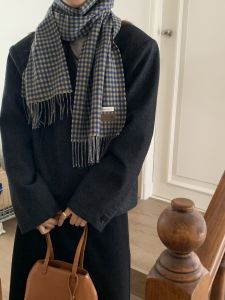 Pure Wool Scarf Womens Winter Plaid High Grade Warmth Neck Warmer Shawl Cheesemood Korean Style Long Rectangle Grid Pattern