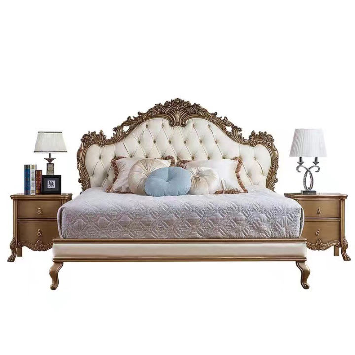 European-Style Carved Solid Wood Bed Neoclassical Minimalist Double Bed ...