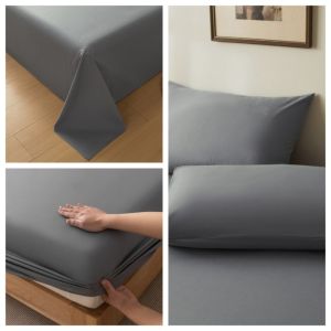 4Pcs Queen Sheet Set 100% Cotton Grey Fitted+Flat Sheet+Pillowcase High Density Home Hotel Four Season Bedding No Duvet Covet