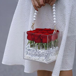 Pearl Accessible Luxury Handle Acrylic Flower Box Valentines Day Chinese Valentines Day 520 Girlfriends Birthday Gift Transparent Box