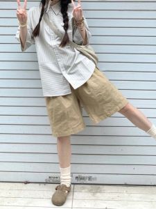 กางเกงขาสั้นทำงานสไตล์ญี่ปุ่นสำหรับเด็กผู้หญิง กางเกงขายาวทรงหลวมสีกรมท่า ทรงหลวม สไตล์วัยรุ่น กางเกงขายาวทรงตรง