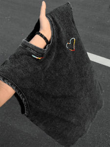 LIUBU | Black Vintage Embroidery Sleeveless T-Shirt