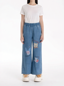 Summer New Cute Cartoon Print Stretch Waist Kids Denim Pants