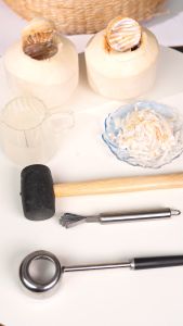 FEXON COD Set Pembuka Kelapa Stainless Steel Berkualitas Parutan Gagang Kayu Ergonomis Palu