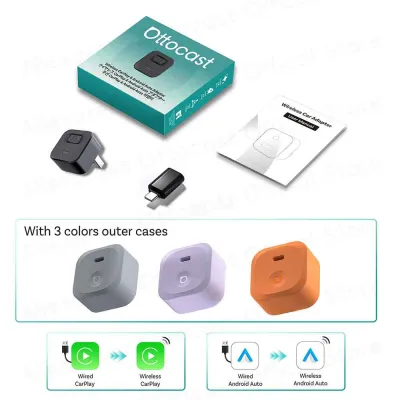 OTTOCAST Tiny Wireless CarPlay Android Auto Adapter Mini Dot Dongle Car Accessories for Ford Toyota Chevrolet Honda Nissan Kia