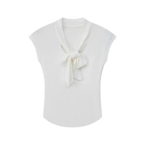 YUEZHONGWEI | Retro American College Style Womens Slim Fit Short Sleeve T-shirt Summer Small Size Design Sense Belted Top V-neck Short Length