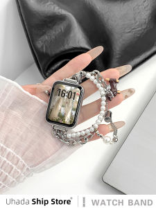 Uhada Fashion Metal Bead Doggie Charm Bracelet Band for Xiaomi Mi Band 9 pro 8 pro Womens Smartwatch Strap Creative Bead Chain