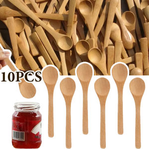 10pcs/Set Mini Wooden Spoons Honey Spoon Condiment Scoop Coffee SpoonSugar/Ice Cream/Dessert Kitchen Tableware Natural Bamboo